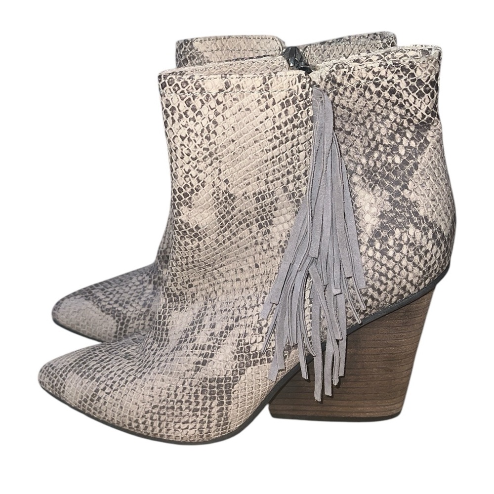 Isola Fringe and Snake Skin design leather boots